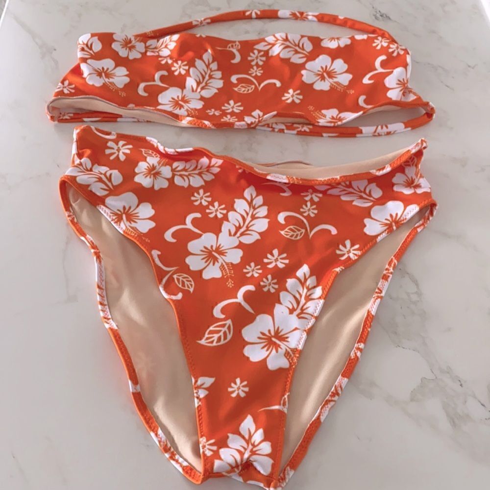 Hawaiian Floral Bandeau Bikini Set